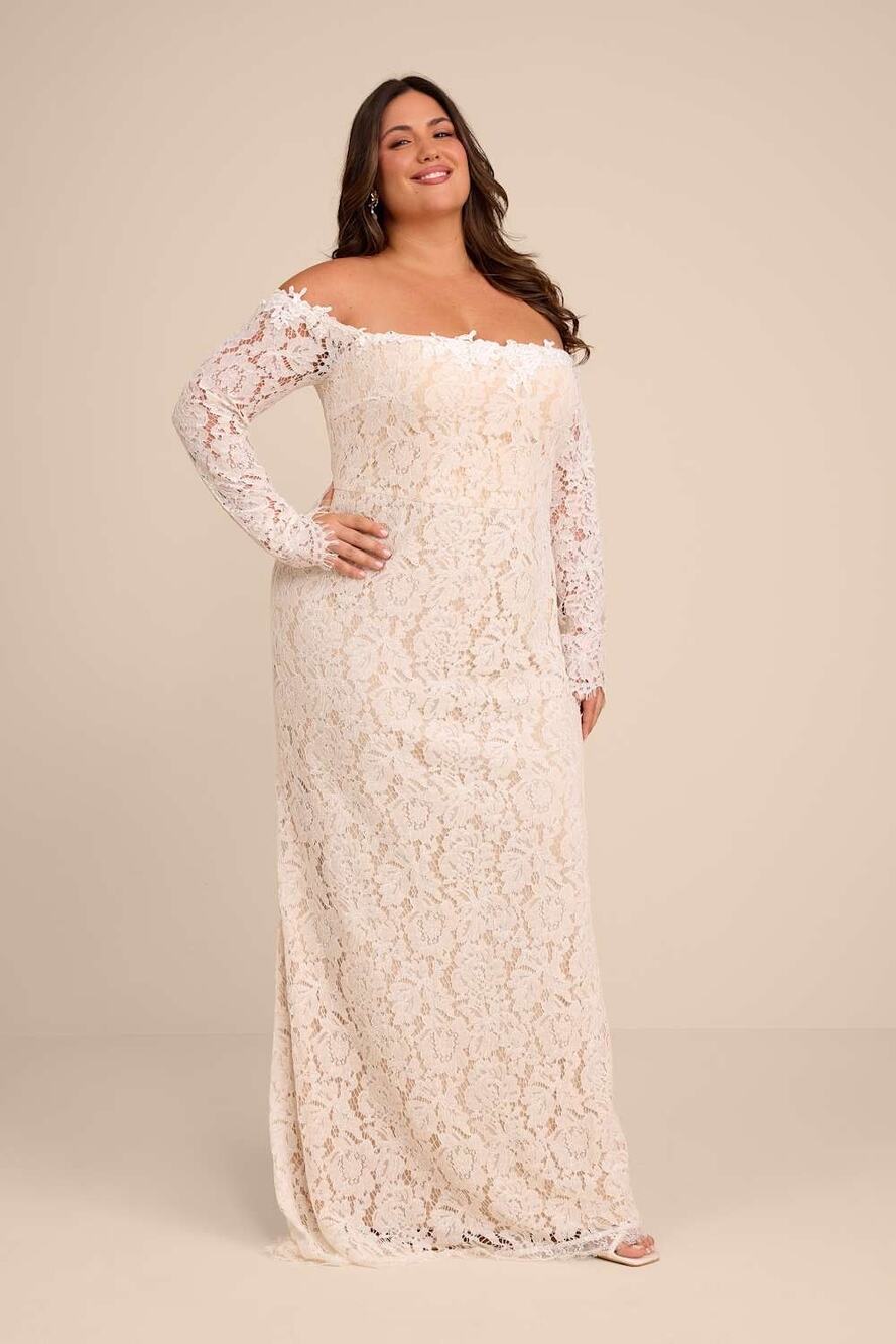 NWT Lulus Romance Dreamer White Lace Off-the-Shoulder Dress Wedding Bride Sz 3X